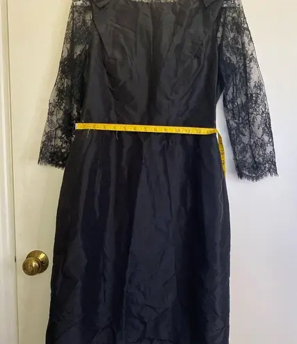 Rickie Freeman Teri jon black dress size 6 lace sleeves silk dress