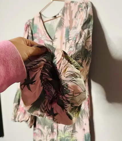 LoboRosa Pink Floral Puff Sleeve Palms Button Front Up Dress Size Large