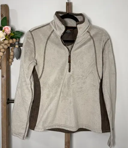 Kuhl Womens Fleece Quarter Zip Pullover Top Tan Brown Stitched Size Medium - Image 1