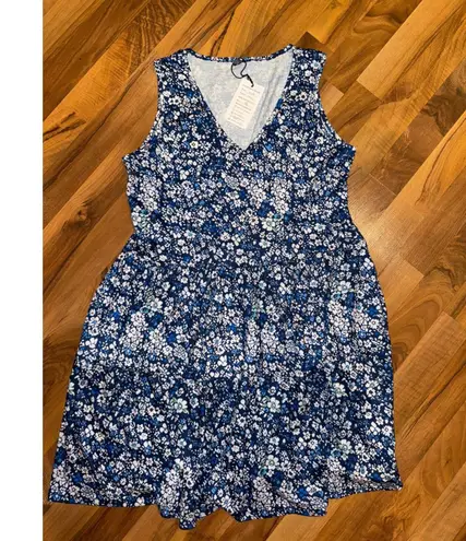 Womens Sleeveless Floral V Neck Casual Summer Sun Dress ruffle vacation NWT blue Size M