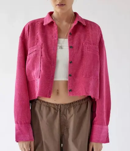 NWT Jolie & Joy Pink Corduroy Shacket Button Front Shirt Jacket Top Size Large