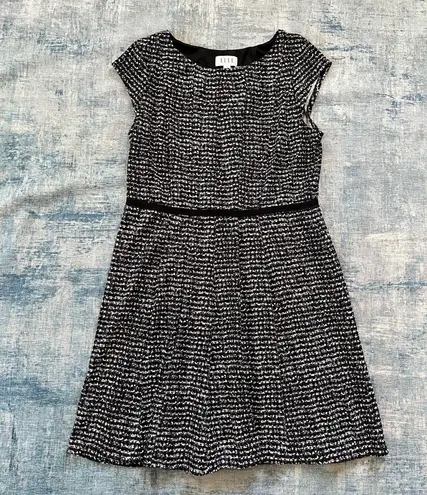 Elle Black White Print Seamed Fit & Flare Cap Sleeve Dress Size XL