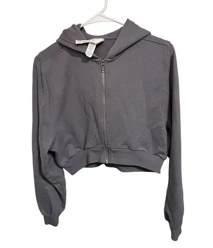 Alo Cropped Hoodie With Full Zip & Hood XS Soft Cotton Blend Charcoal Gray
