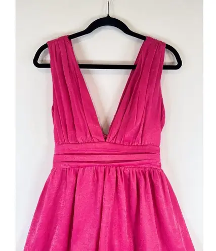 Lulus Dress Hot Pink Peak Party V Neck Layered Bow Tie Midi Barbiecore Large
