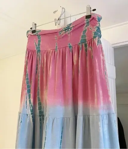 Hale Bob Cabana Vintage Y2K Tie Dye Tiered Maxi Skirt Pink/Blue Size M