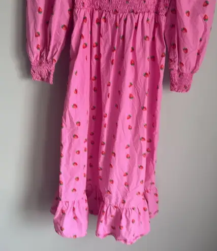 Cras Florence Dress Smocked Long sleeve Pink Strawberries Medium