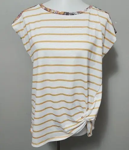 Scarlett Love Mustard Stripe Front Floral Back Gathered Hem Tee Size Medium