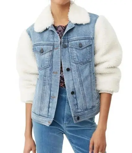 Rebecca Taylor LA VIE DENIM & FAUX FUR JACKET - LIGHT DENIM Size M