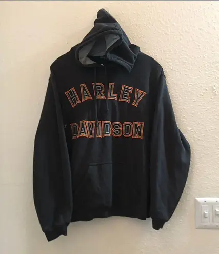 Port Authority Custom One of a kind Harley Davidson black orange baggy fit hoodie sweatshirt long sleeve biker motorcycle