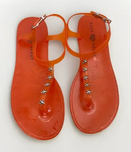 Katy Perry Sandals Size 8M Orange Jelly Star Embellished Ankle Strap Beachy Fun
