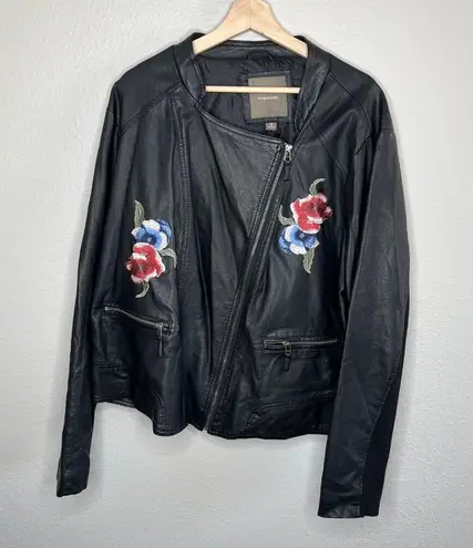 Maurice's  Womens Black Faux Leather Floral Embroidered Bomber Jacket size 3X