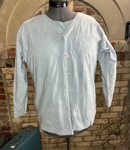 top short sleeve long sleeve top set embroidered floral Blue Size XL