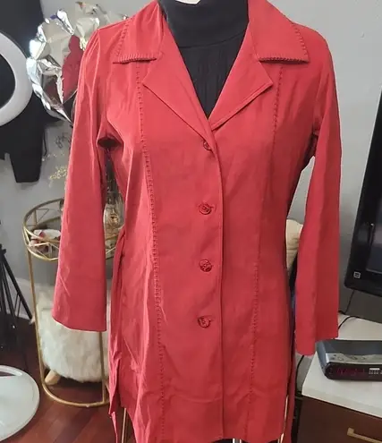 Susan Graver Spice 3/4 Trench Coat Lightweight Whipstitch Looks Like Suede Sz. S