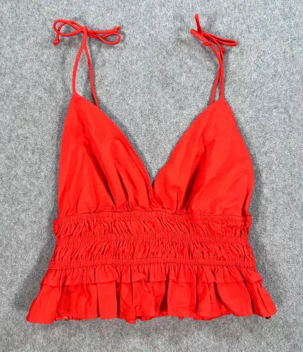 Sim & Sam Paolina Red Crop Top Smocked Strappy Ruffled Tiered Size Small Tie Bow