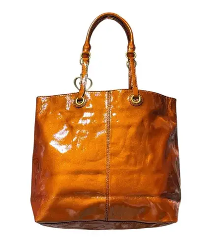 Gianni Bini Tote Handbag Large Double Handle Shiny Bronze Brown Fleur De Read De Orange