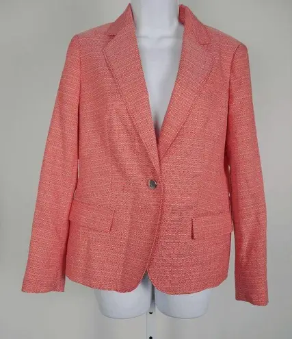 Anne Klein  Tweed One Button Notch Collar Jacket Blazer Red Pear 8