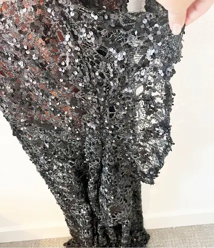 NBD  Ice Melts Lace Maxi Dress Black Sequin Gown Revolve Size Small S NWT