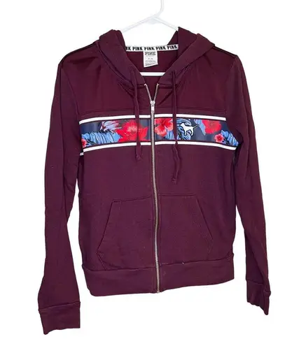 Vintage Y2k 1990's PINK Burgandy Floral Dog Long Sleeve Full Zip Hoodie Medium Purple