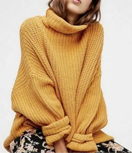 Free People  swim too deep chunky knit sweater mustard yellow