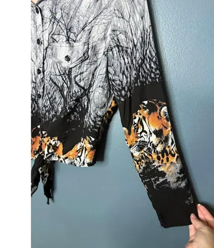 Painna Long Sleeve Crop Top Womens Med/Large Art To Wear Tiger Goth Grunge Y2K Black