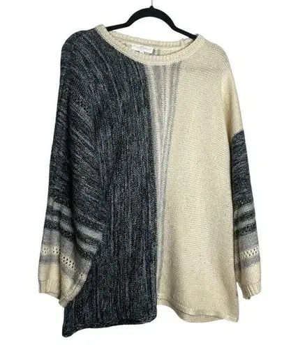 New Directions Curvy Crewneck Colorblock Sweater Plus Size 3X Blue