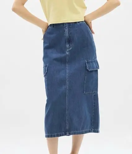 GU Blue Midi Denim Cargo Skirt Size S