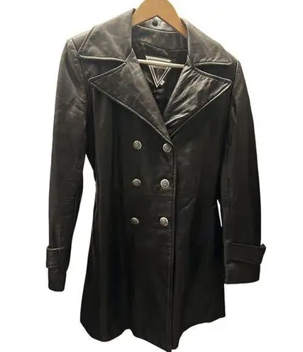 Marvin Richards J. Percy For Genuine Black Leather Coat Double Breasted Small