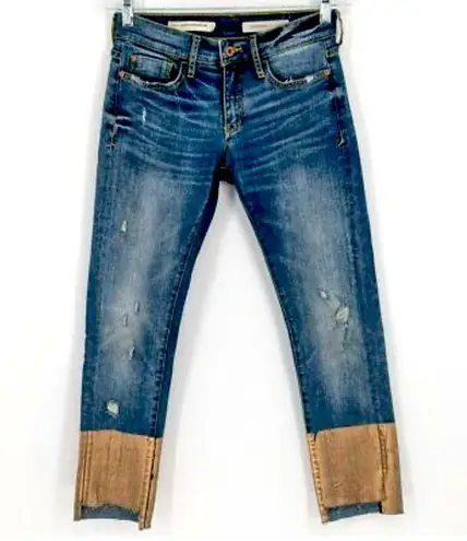 Anthropologie Pilcro Slim Boyfriend Jeans 29 Blue Rose Gold Coated Foil Metallic