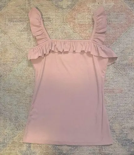 Light Pink Ribbed Ruffle Sleeve Tank Top with Stretch