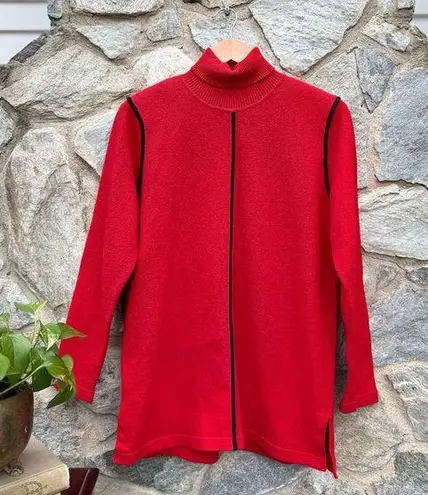 Vintage Striped Turtleneck Knit Tunic Shirt Red Size M