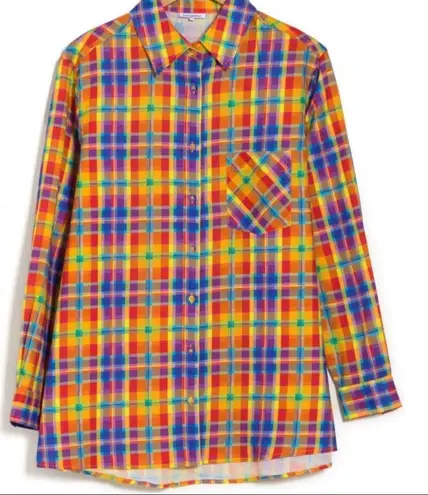 We Wore What NWT Plaid Rainbow Dad Shirt Oversized Button Down Coverup Colorful M