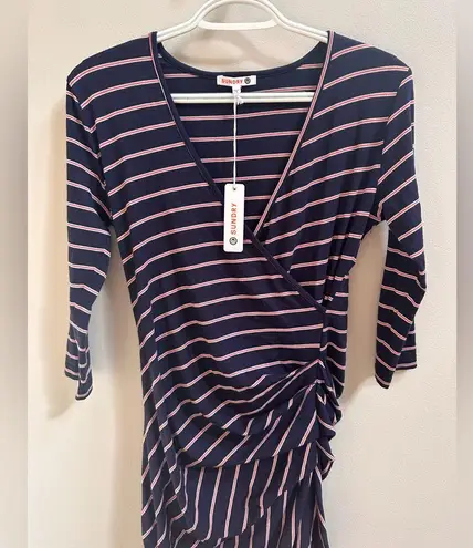 Sundry NEW Anthropologie Fabian Faux Wrap Striped Shirt Dress Women’s 1/S Navy