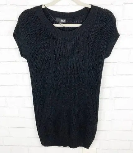 a.n.a . Black Short Sleeve Scoop Neck Chunky Knit Sweater Top Pullover Size XS