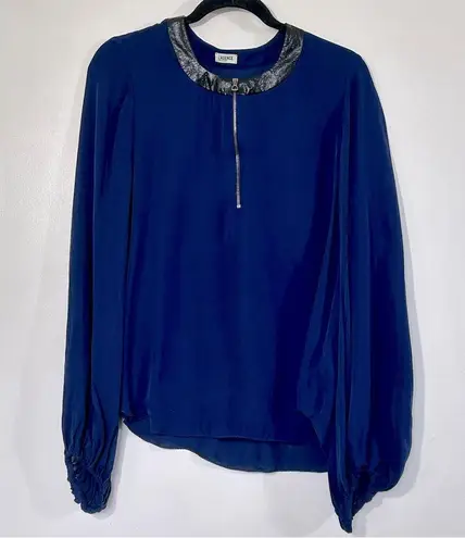 L'Agence  100% Blue Silk Shirt w/ Faux Trim- Size 6