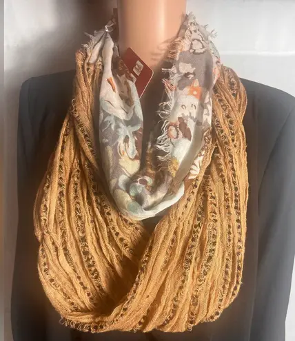 Mossimo Supply Co Infinity Scarf Brown Knit & Floral Print Loop Fall Accessory Tan