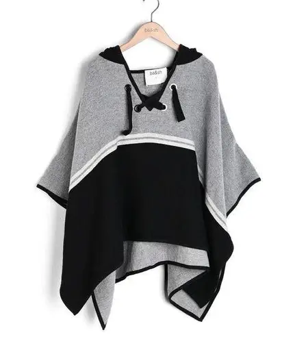 Ba&sh Colorblock Poncho Women's One Size Gray Black Open Heavy Hooded - Image 1