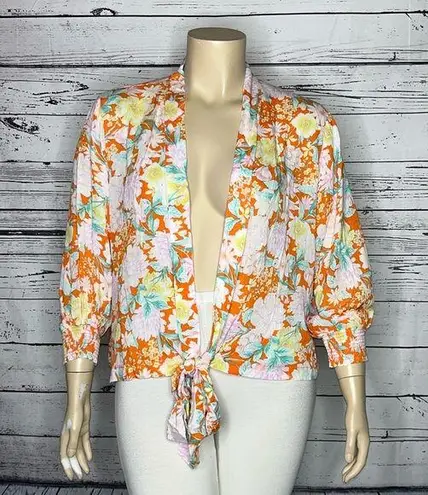 Democracy NWT Size 2X/3X Tropical Floral Print Rayon Tie Front Shrug Cardigan