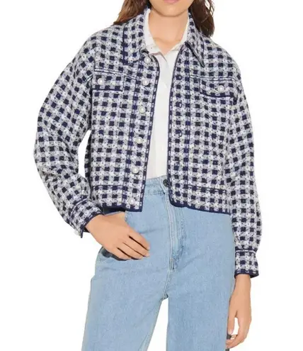 Sandro ππ Jayce Checkered Tweed Jacket ~ Blue & White Print Pearl Buttons Small