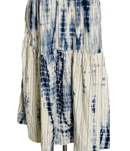 Angie  Blue White Tie Dye Tiered Midi Dress