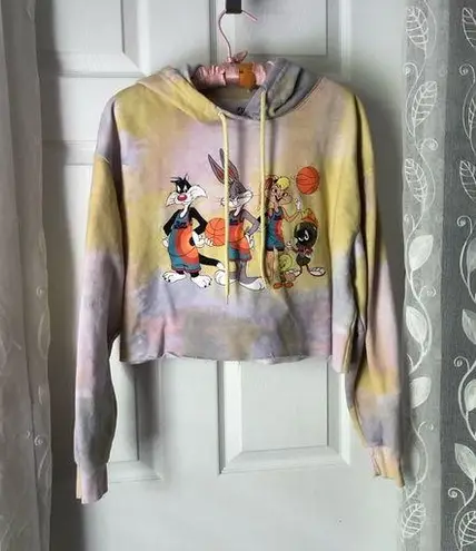 Space Jam Hooded Cropped Graphic Sweatshirt tie dye looney tunes sz XL cotton