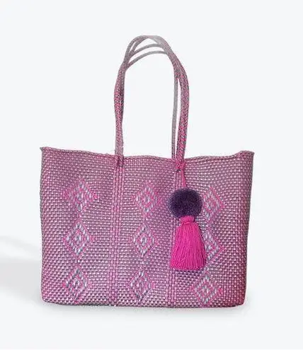Waterproof Beach tote basket magenta and silver Purple