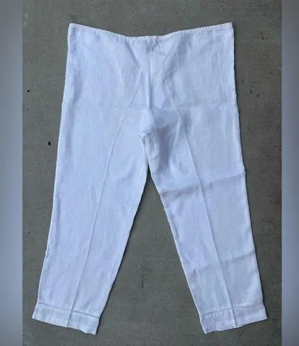 Magaschoni White Eyelet Cropped Pants 100% Linen Women’s Size Large