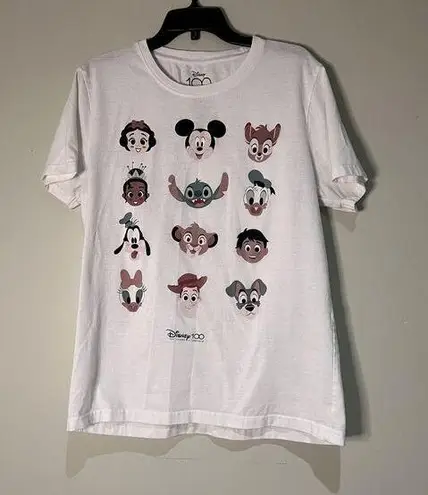 Disney 100 White T Shirt Graphic Print Round Neck Pullover Short Sleeve Large