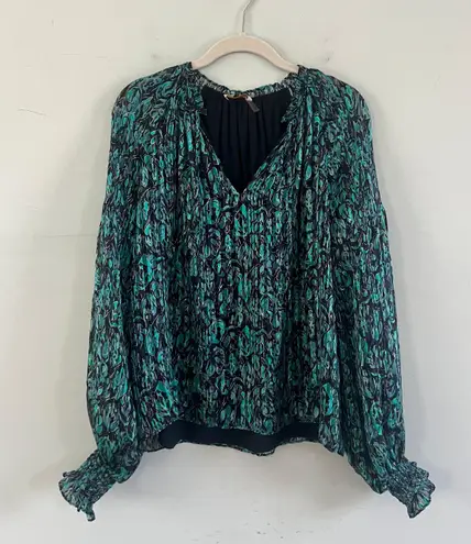 Ramy Brook Luanne Silk Pleated Teal Combo Blouse