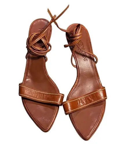Rare Yves Saint Laurent Camel Leather Open Toe Wedge Sandals Strappy Women 41 Brown Size 10