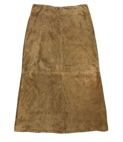 Vintage Sunbelt Leather Suede Maxi Skirt Size 10 Brown Long Western Boho Y2K