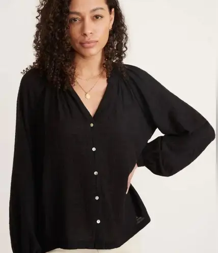 Marine layer Nixi Collarless Long‎ Sleeve Blouse Black Travel Women’s Size Small