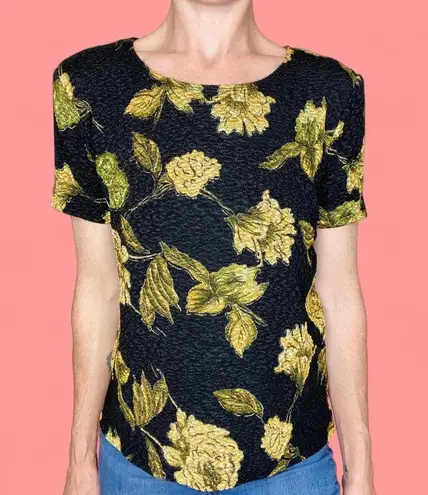 French Laundry Vintage Y2K Black & Yellow Gold Floral Printed Shirt