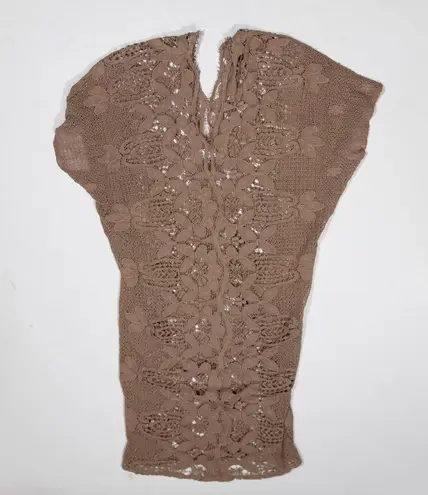 Miguelina Cotton Allover Sheer Floral Lace Long Pullover Maxi Dress Caftan Brown