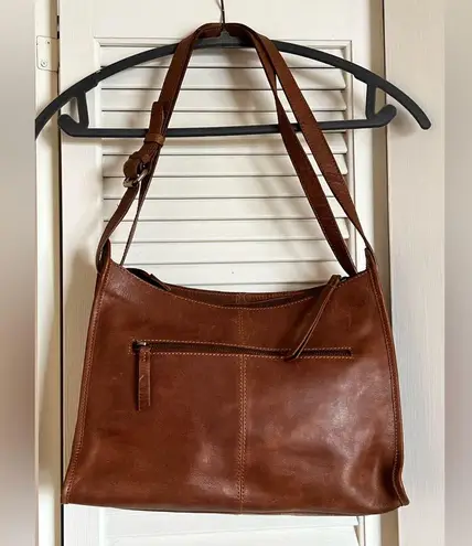 BORN Brown Leather Shoulder/Crossbody Saddle Bag can be worn shoulder or cross